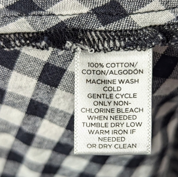 Ann Taylor Loft Womens Top Gingham Black White Bell Sleeve Slits Size Small - Picture 7 of 7